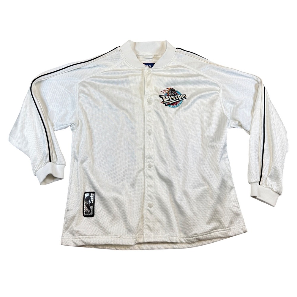 Vintage Pro Layer Detroit Pistons NBA Warm Up Jacket Mens Medium‎ White 90s Mesh